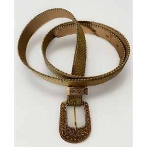 Cache GOLD tone Women's Size Large Leather Belt With rhinestones Embellishment